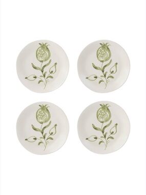 NWT Threshold 4pk 6” Stoneware Aralia Appetizer Plates Hand Painted Green White